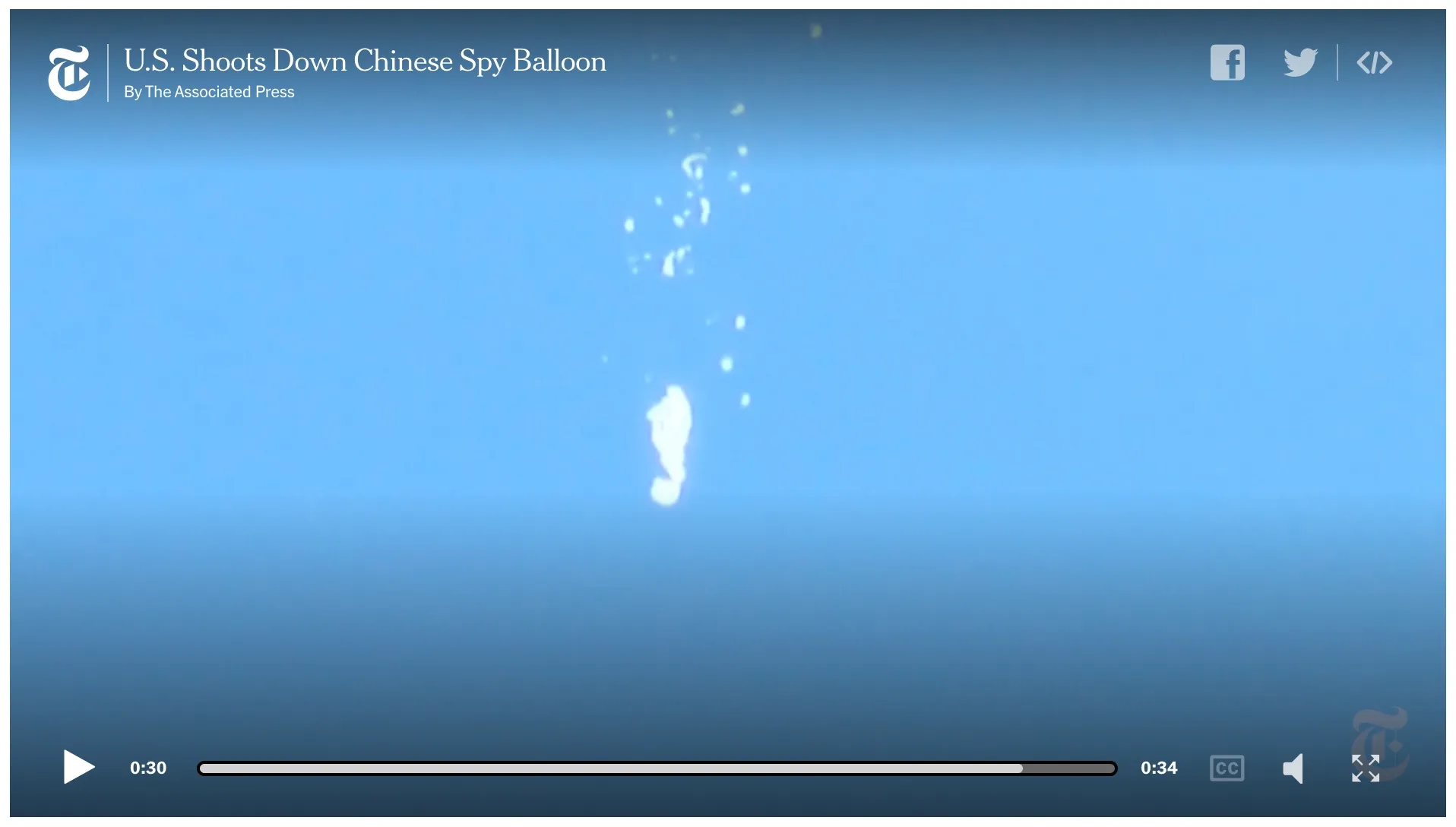 New York Times February 5, 2023 "China Condemns U.S. Decision to Shoot Down Spy Balloon" https://www.nytimes.com/live/2023/02/04/us/china-spy-balloon?smid=url-share